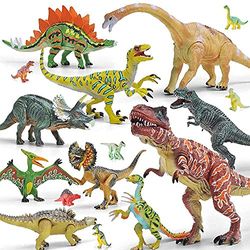 GizmoVine 20 stuks dinosaurusspeelgoed voor jongens, dinosaurusfiguren speelgoedset, Jurassic dinosaurusset speelgoed met beweegbare kaken been inclusief T-rex, triceratops, velociraptor voor jongens