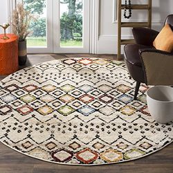 Safavieh Tapis Boho pour Salon, Salle à Manger, Chambre à Coucher - Amsterdam Collection, Tapis à Poil Court, Ivoire et Multi, 91 x 91 cm