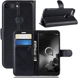 Compatible para ALCATEL 1S (2019) 5024F 5024d Funda Cover Stand Flip Libro Gel TPU Portafolio Imán Piel Imitación Porta Tarjetas azul