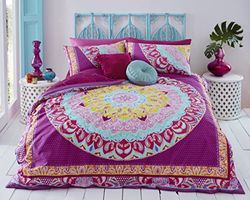 Sleepdown Bäddset med örngott, paisley-mandala-design, rosa, abstrakt, vändbart, mjukt, för king size-säng (220 x 230 cm)