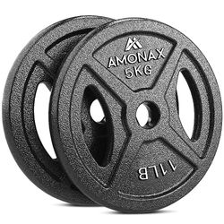 Amonax Discos Pesas de Hierro Fundido, 2.5kg, 5kg, 10kg Discos Mancuernas Para Barras Olimpicos 25 & 50mm, Discos de Pesas Metálicas Para Levantamiento y Empuje de Cadera, Pesas Para Gimnasio en Casa