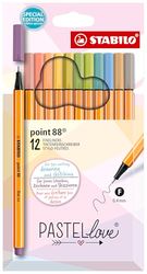 STABILO Fineliner point 88 – Pastellove Set – Lot de 12 – Couleurs assorties
