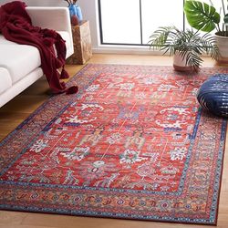 Safavieh Traditioneel tapijt voor machinewasbaar en antislip - Ideaal voor drukke gebieden - Tucson Collection, korte pool, beige en grijs, 120 x 120 cm
