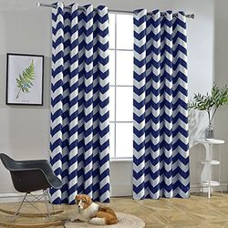 Melodieux Chevron Rideaux occultants œillets en Haut, Polyester & Polyester mélangé, Bleu Marine, 52x84 inch