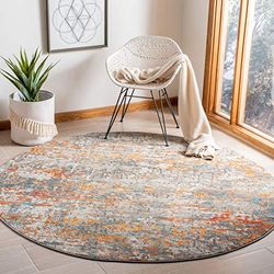 Safavieh Tapis Contemporain pour Salon, Salle à Manger, Chambre à Coucher - Madison Collection, Tapis à Poil Court, Gris et Orange, 122 x 122 cm