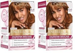 L’ORÉAL PARIS - Coloration Cheveux Permanente Triple Soin - Couvre 100% des Cheveux Blancs - Excellence Crème - Nuance : Noisette (6.41) (Lot de 2)