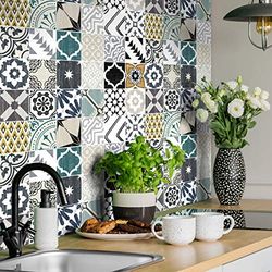 Pegatinas de pared de cocina – Adhesivo de pared – Adhesivo de pared – Adhesivo de pared – Adhesivo decorativo para pared, 10 x 10 cm – 24 piezas de azulejos de cemento adhesivo