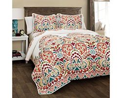 Lush Decor Quilt Colcha clara, algodão, turquesa e mandarina, casamento
