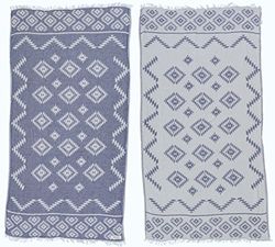 Bersuse 100% Katoen - Teotihuacan Turkse Handdoek - Peshtemal Strandlakens - Aztec Design - Dual Layer, OEKO-TEX - 95 x 175 cm, Donkerblauw