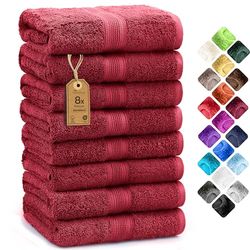 NatureMark Paquete de 8 Toallas de Tejido Rizo de 50 x 100 cm, 100% algodón, Burdeos Rojo