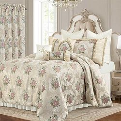 Loom and Mill Valencia, set di 9 trapunte floreali europee, in fibra sintetica, beige perlato, queen size