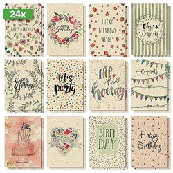 SIGEL DS702 Set of 24 Birthday postcards, 12 motifs, grass cardBoard, pre-printed