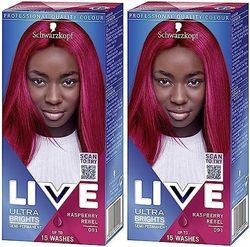Schwarzkopf LIVE Ultra Brights Or Pastels, Vibrant Semi-permanent Pink Hair Dye, Lasts Up to 15 Washes, Raspberry Rebel 091 (Pack of 2)