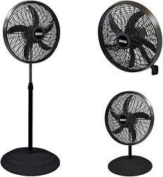 BAKAJI Staande ventilator, vermogen 55 W, van staal en PP, diameter van de vleugels 40 cm en rooster van 50 cm, 3 snelheden naar keuze, in hoogte verstelbaar, horizontale oscillatie (zwart 3-in-1)