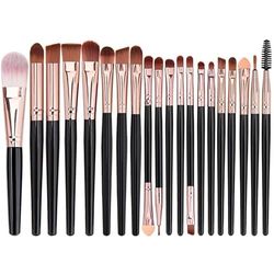 Lot de 20 pinceaux de maquillage professionnels pour fond de teint, anti-cernes et fard à paupières, avec étui de voyage, idéal pour les débutants et les professionnels (or rose)