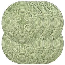 Noctiflorous 15 Inch Round Placemats Set of 6 Durable Braided Woven Heat Resistant Table Mats for Indoor Outdoor Non Slip Dining Table Place Mats(Green, 6)