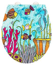 Wenko Sedile WC Ocean Life colorato Rollin'Art con superficie in rilievo, fissaggio rapido igienico in acciaio inox e abbassamento automatico Easy-Close, in Duroplast antibatterica, 38 x 44,5 cm