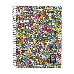 Grafoplás | Cuaderno Cuarto | 80 Hojas Cuadriculadas 4x4 90g | Tapa Plastico | Espiral | Colección Diseño Bits&Bobs Pop Up Design Icons | Certificado FSC