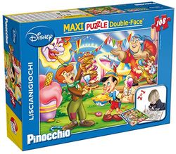 Lisciani Puzzle Maxi Floor para niños de 108 piezas 2 en 1, Doble Cara con reverso para colorear - Disney Pinocchio 31757