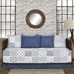 Lush Decor Daybed Cover Set, 39"x75", Monique Blue – Housse de lit 6 pièces, 99,1 x 190,5 cm, Bleu, Coton