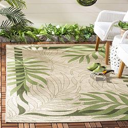 Safavieh Tapis Contemporain pour Salon, Salle à Manger, Chambre à Coucher - Courtyard Collection, Tapis à Poil Court, Vert et Beige, 79 X 152 Cm