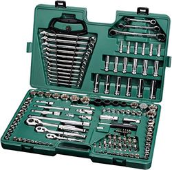 SATA ST09510SJ - Set di chiavi a bussola metriche/SAE da 150 pezzi, 1/4", 3/8" e 1/2", 6 e 12 punti, lucidato, in custodia, verde