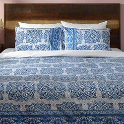 Deco Mex NH181702 - Set di 4 lenzuola in cotone satinato, colore: Blu