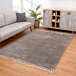 Carpet City Tappeto Salotto a pelo lungo giallo decorativo per camera da letto Shaggy con frange in tinta unita, motivo Oeko Tex 100, adatto a persone allergiche standard, antracite, 80 cm x 150 cm