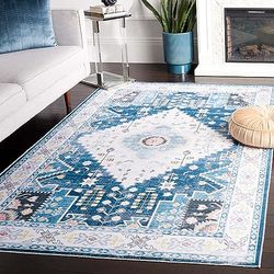 Safavieh Tappeto tradizionale, lavabile in lavatrice e antiscivolo, per le zone ad alto passaggio, collezione Arizona, tappeto a pelo corto, blu e beige, 120 x 180 cm