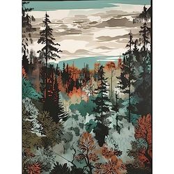 Artery8 Taiga Boreal Autumnal Colours Forest Landscape Extra Large XL Wall Art Poster Print