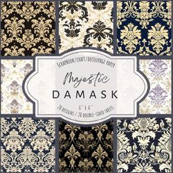 Majestic Damask: Scrapbook, Craft, Decoupage paper, 20 double-sided sheets, 20 designs, 6'' x 6''