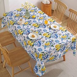 SASTYBALE Lemon Tablecloth, Washable Summer Table Cloth Printed with Lemons Flower Waterproof Spillproof Polyester Table Cover for Dinner Table Holiday Decoration (Rectangle, 52" x 70")