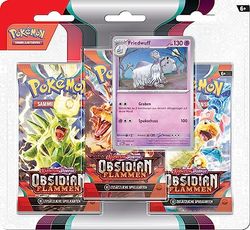 Pokémon samlarkortsspel: 3-pack (Friedwuff) Karmesin & Purpur – obsidianflammen (3 boosterförpackningar och 1 holografiskt promokort)