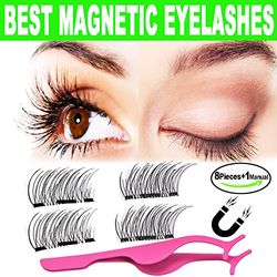 3D Magnetic Eyelashes Natural Look,BeautyShow Best Fake Eyelashes with False Lashes Applicator, Lightweiht Handmade Eyelashes Extensions(2Pairs/8Pcs)