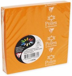Clairefontaine 12938C - Paquet de 25 Cartes Doubles - Format Carré 11x11cm - 210g/m² - Coloris Capucine - Cartons d'Invitation Evènements et Correspondance - Gamme Pollen - Papier Premium Lisse