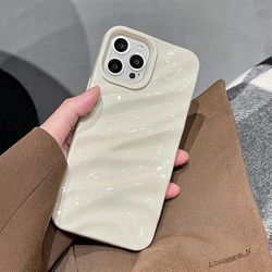 QLTYPRI Kompatibel med iPhone 12-fodral/iPhone 12 Pro-fodral, gulligt vågigt vatten krusning mönster fodral för flickor kvinnor, smal glansig mjuk silikon TPU stötfångare stöttåligt telefonskydd för
