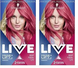 Schwarzkopf LIVE Colour + Lift, Permanent Pink Hair Dye, Lightens hair up to 3 levels, Deep Coral L77 (Pack of 2)