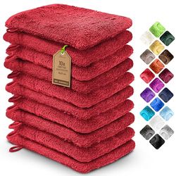 NatureMark Pack of 10 Terry Cloth Wash Mitts 100% Cotton Red 15 x 21 cm