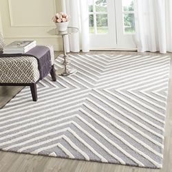 Safavieh Tapis Diamond pour Salon, Salle à Manger, Chambre à Coucher - Collection Cambridge - Poils Courts - Argent et Ivoire - 91 x 152 cm