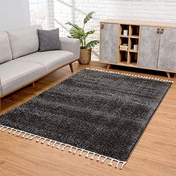 Carpet City - Tappeto per soggiorno a pelo lungo, effetto antracite, decorazione per camera da letto, tinta unita, modello Oeko Tex 100, adatto a persone allergiche standard, 80 cm x 150 cm