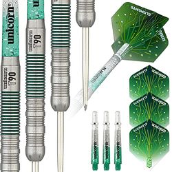 Unicorn Steel Tip Darts Set | Core XL T90 Series Style 1 | 90% volframtunnor med gröna accenter | 23 g