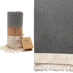 Smyrna Serviette de Plage Turque en Coton | 180 x 90 cm | Grand Drap de Bain de Plage, Sauna, Hammam, Piscine | Séchage Rapide | Peshtemal Anti-Sable | Serviette de Bain Portable | Ne Rétrécit Pas
