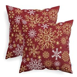 CaliTime Lot de 2 Housses de Coussin Confortables en Polaire pour canapé-lit, Sofa, Flocons de Neige de Noël des Deux côtés - 40 cm x 40 cm, Rouge Noël