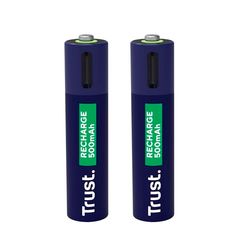 Trust Pile Ricaricabili AAA USB-C 2 Pezzi, Batterie AAA Porta USB-C Integrata, Nessun Caricabatteria Necessario, 500 mAh Pile Mini Stilo Ricaricabili tramite Porta USB, Confezione da 2