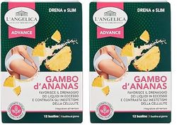 L'Angelica, Integratore Drenante Anticellulite con Gambo d'Ananas, Favorisce la Digestione, Contrasta la Ritenzione Idrica e gli Inestetismi della Cellulite, 12 Bustine (Confezione da 2)