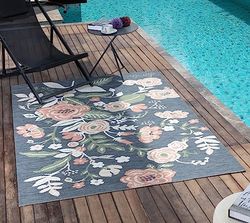 Livabliss Florence Tapis Exterieur Terrasse Balcon, Véranda, Patio - Moderne Abstrait Marbre Moucheté - Tapis Jardin Extérieur et Intérieur Boheme Chic Oriental 160x213 cm - Bleu et Rose