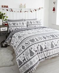 Noel Conjunto de cama de casal edredão e 2 fronhas de almofada, design de árvores de Natal, poliéster, cinzento, duplo, duplo