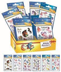 Avery España 48665- Surtido 60 Pegatinas Adhesivas Decorativas Unicornios, 6 Diferentes Fantasías y Materiales, 60 Pegatinas en Expositor de Cartón