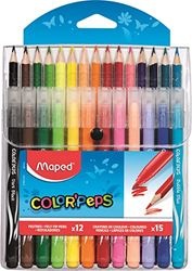 Maped - Combo Pack Jungle Color'Peps – 15 kleurpotloden + 12 viltstiften wasbaar en droog – middelgrote punt geblokkeerd – levendige kleuren – hersluitbare kunststof tas