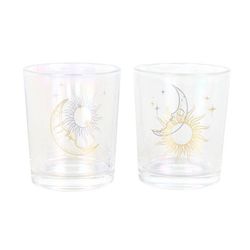 Something Different Iridescent Sun & Moon Face Votive Candle Holder (Pack of 2)